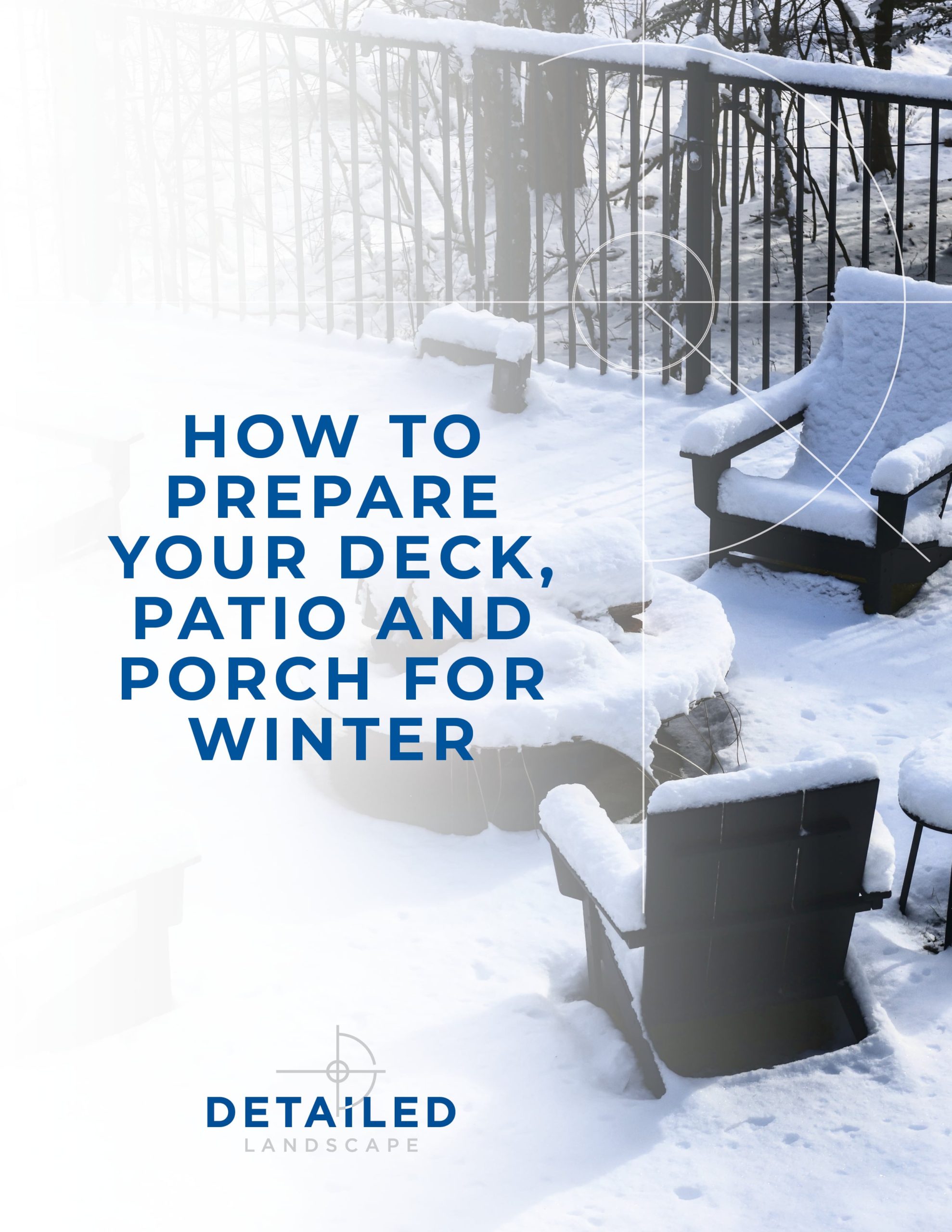 A deck and all the deck furniture covered in snow.